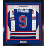 Framed Autographed/Signed Mike Modano 35x39 USA Blue Jersey Beckett BAS COA