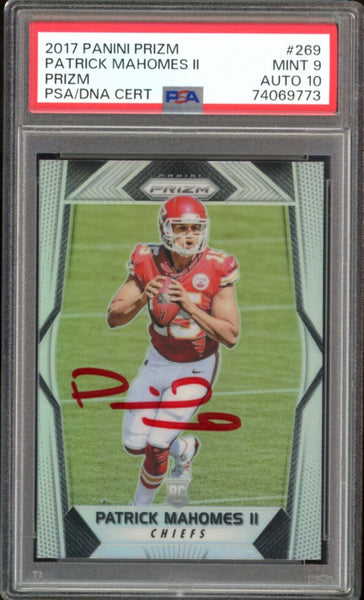 2017 Panini Prizm Silver # 269 Patrick Mahomes RC Rookie Red Ink PSA 9/10 Auto