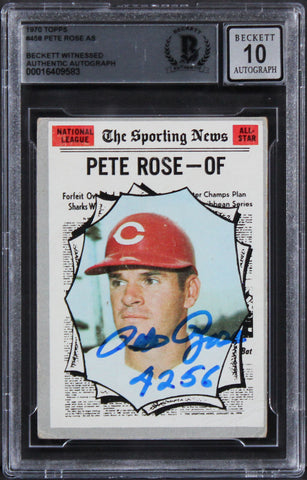 Reds Pete Rose "4256" Signed 1970 Topps #458 Card Auto 10! BAS Slabbed 4