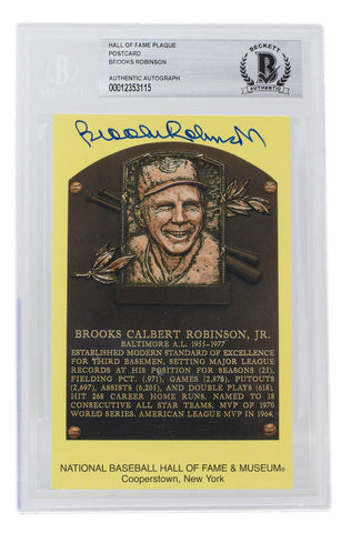 Brooks Robinson Signed Slabbed Orioles Hall of Fame Plaque Postcard BAS 115