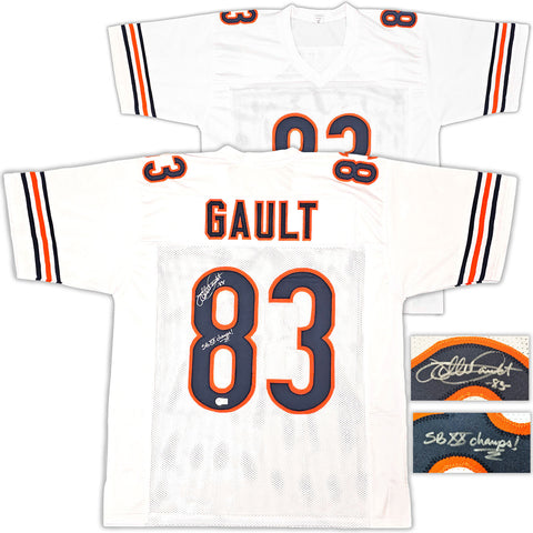 BEARS WILLIE GAULT AUTOGRAPHED WHITE JERSEY SB XX CHAMPS BECKETT WITNESS 221063