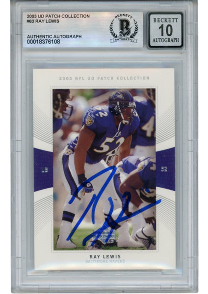 Ray Lewis Autographed 2003 Upper Deck Patch #63 Trading Card Beckett 53032
