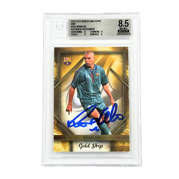 Ronaldo Nazario Signed 2023-24 Topps Barcelona Gold Drip - BGS 8.5 AUTO 10