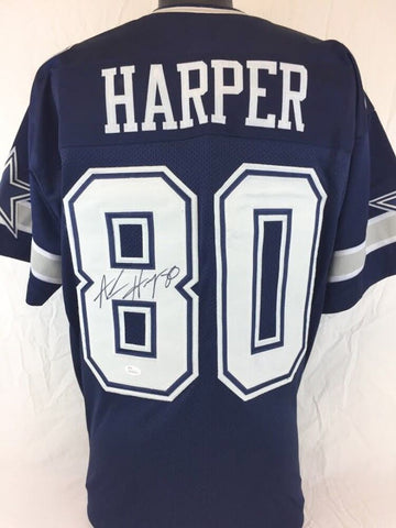 Alvin Harper Signed Blue Cowboys Jersey (JSA) 1st Round Dallas Draft Pick 1991