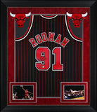 Bulls Dennis Rodman Signed Black 1995-96 M&N HWC Swingman Framed Jersey BAS W