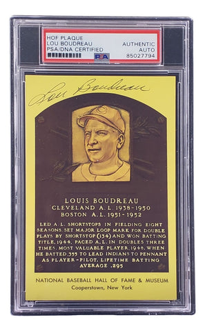 Lou Boudreau Signed 4x6 Cleveland HOF Plaque Card PSA/DNA 85027794