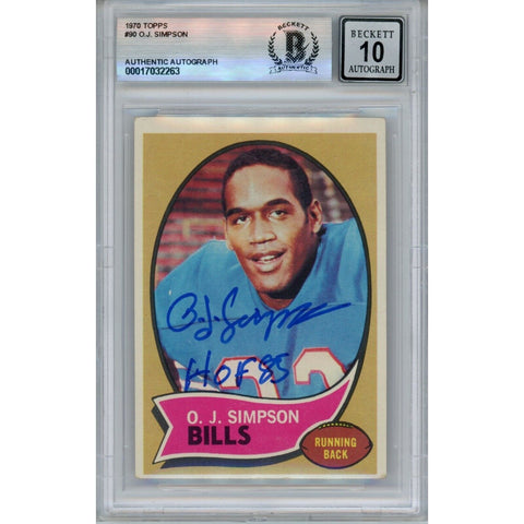 OJ Simpson Autographed 1970 Topps #90 HOF 10 Grade Card Beckett 46489