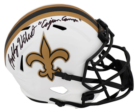 Bobby Hebert Signed Saints LUNAR Riddell F/S Rep Helmet w/Cajun Cannon -(SS COA)