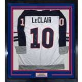 Framed Autographed/Signed John LeClair 35x39 USA White Jersey Beckett COA