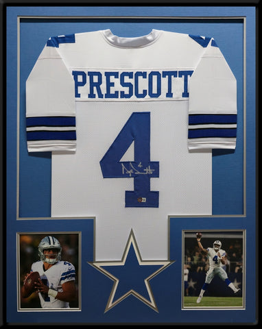 FRAMED DALLAS COWBOYS DAK PRESCOTT AUTOGRAPHED SIGNED JERSEY BECKETT HOLO