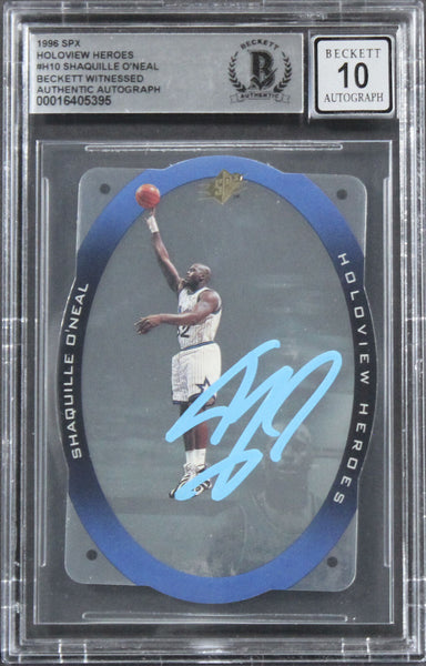 Shaquille O'Neal Signed 1996 SPX Holoview Heroes #H10 Card Auto Gem 10! BAS Slab