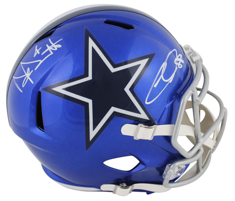 Cowboys Dak Prescott & CeeDee Lamb Signed Flash Full Size Speed Rep Helmet BAS W