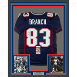 Framed Autographed/Signed Deion Branch 33x42 #83 Blue Football Jersey JSA COA