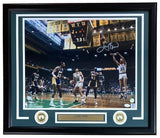 Larry Bird Signed Framed 16x20 Boston Celtics vs Lakers Photo Bird+JSA