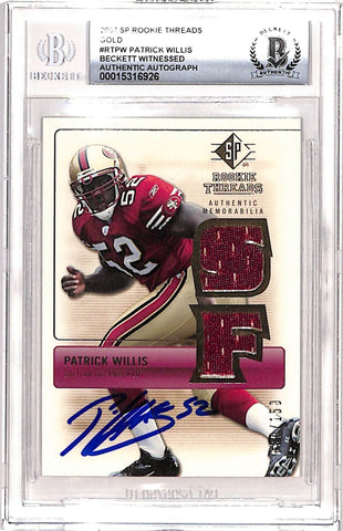Patrick Willis Signed 2007 SP Threads Gold Patch Card 10 Auto BAS 38721