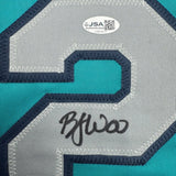 Framed Autographed/Signed Bryan Woo 35x39 Seattle Teal Jersey JSA COA