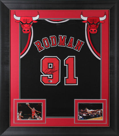 Dennis Rodman Authentic Signed Black Pro Style Framed Jersey BAS Witnessed