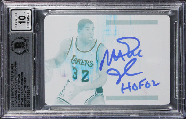 Magic Johnson "HOF 02" Signed 2014 NT TT PP Cyan #TTAMJ Card Auto 10 BAS Slabbed