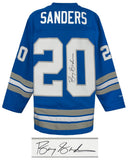 Barry Sanders Signed Detroit Lions Blue Maxxed Out M&N Hockey Jersey - (SS COA)