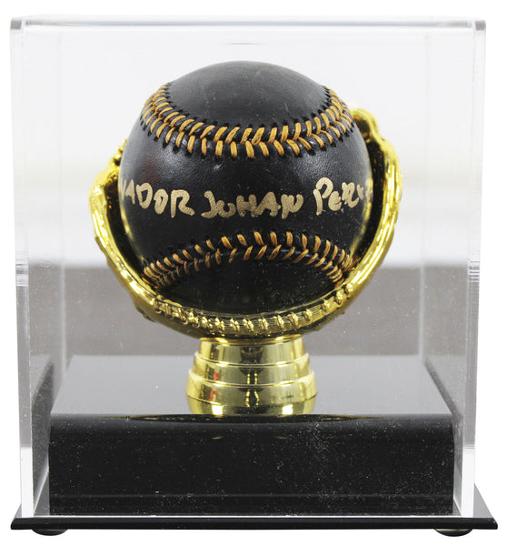 Royals Salvador Johan Perez Diaz Full Name Signed Black Oml Baseball w/ Case BAS