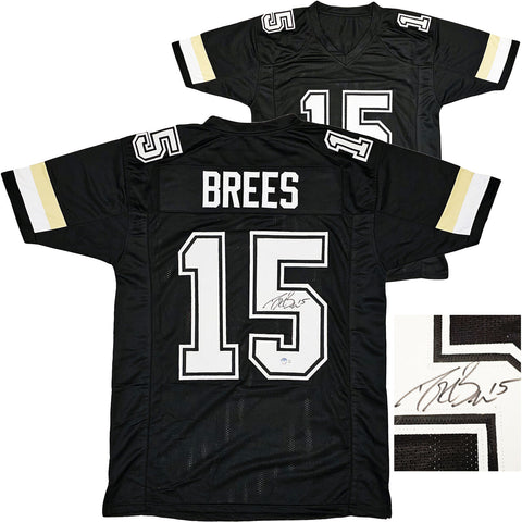 PURDUE BOILERMAKERS DREW BREES AUTOGRAPHED BLACK JERSEY BECKETT WITNESS 220386