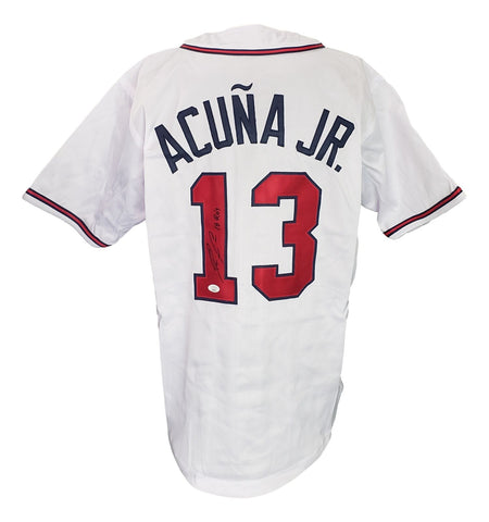 Ronald Acuna Jr Atlanta Signed White Baseball Jersey 18 ROY Insc JSA