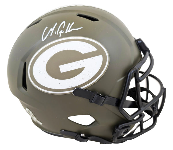 Packers Matthew Golden Signed Salute To Service Full Size Speed Rep Helmet BAS W