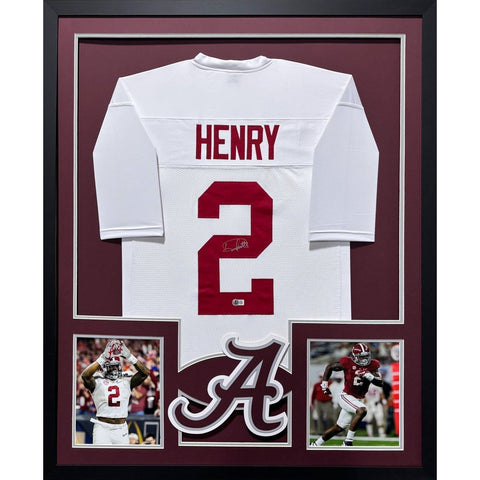 Derrick Henry Autographed Signed Framed White Alabama 2P Jersey BECKETT
