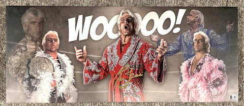 Wrestling HOF'er RIC FLAIR Signed 13x31 Stretched Canvas Collage AUTO - BAS