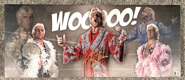 Wrestling HOF'er RIC FLAIR Signed 13x31 Stretched Canvas Collage AUTO - BAS