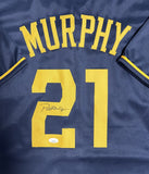 Brewers Manager PAT MURPHY Signed Custom Replica Blue #21 Jersey AUTO - JSA