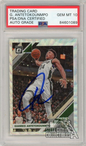 Giannis Antetokounmpo 2019-20 Donruss Optic Fanatics Wave Auto Card PSA/DNA 10