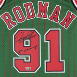 Dennis Rodman Autographed "5x Champ" Green Pinstripe Authentic Jersey Fanatics