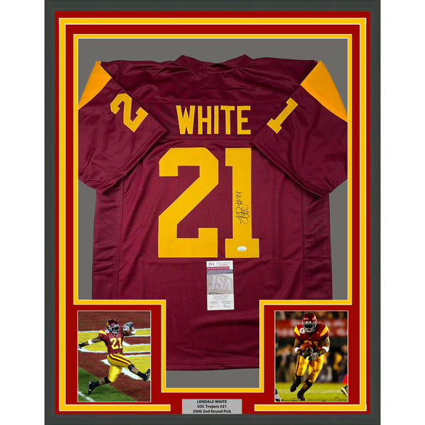 Framed Autographed/Signed LenDale White 33x42 USC College Maroon Jersey JSA COA