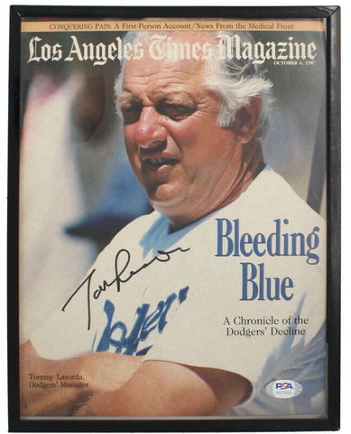 Tommy Lasorda Autographed Dodgers 10/4/87 LA Times Framed Magazine PSA/DNA