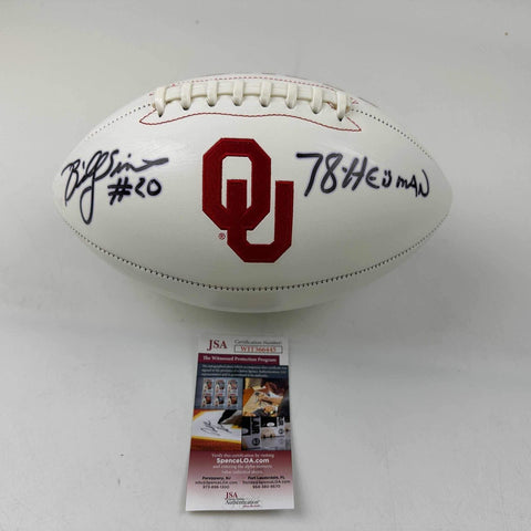 Autographed/Signed Billy Sims 78 Heisman Oklahoma Sooners Logo Football JSA COA