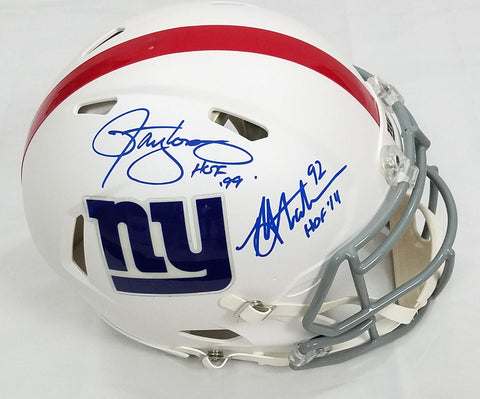 Lawrence Taylor Michael Strahan Signed Giants Flat White Authentic Helmet W/HOF
