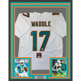 Framed Autographed/Signed Jaylen Waddle 33x42 White Football Jersey JSA COA