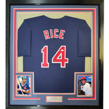 FRAMED Autographed/Signed JIM RICE 35x39 Boston Blue Jersey JSA COA
