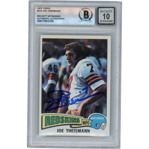 Joe Theismann Autographed 1975 Topps #416 Slabbed Trading Card Beckett 50348