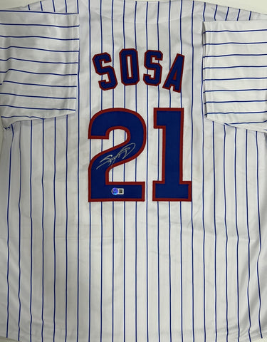 SAMMY SOSA Signed Custom Replica Pinstripe Jersey AUTO - Chicago Cubs MLB - BAS