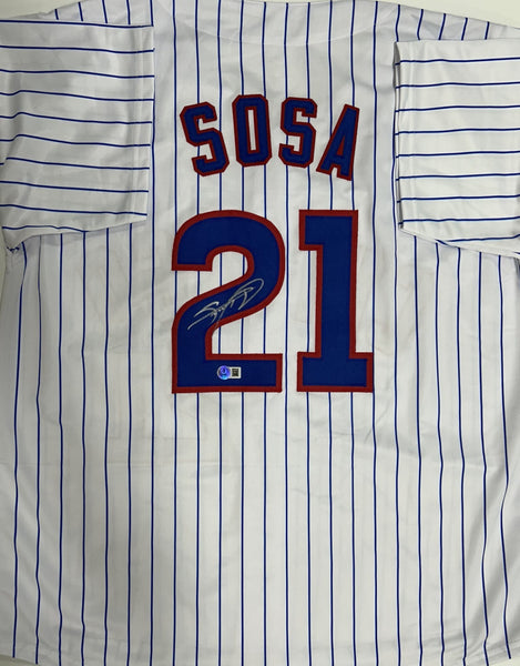 SAMMY SOSA Signed Custom Replica Pinstripe Jersey AUTO - Chicago Cubs MLB - BAS