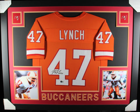 John Lynch Autographed/Signed Pro Style Framed Orange XL Jersey BAS 40139