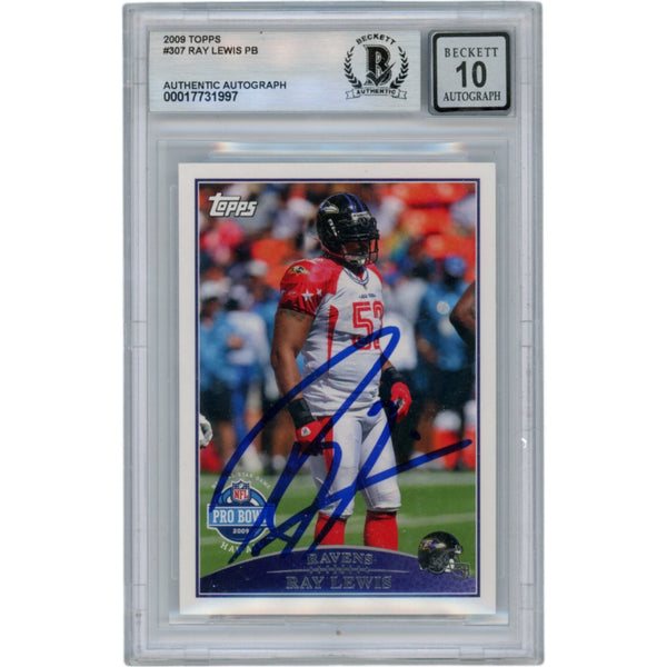 Ray Lewis Autographed/Signed 2009 Topps #307 Slabbed Trading Card Beckett 50026