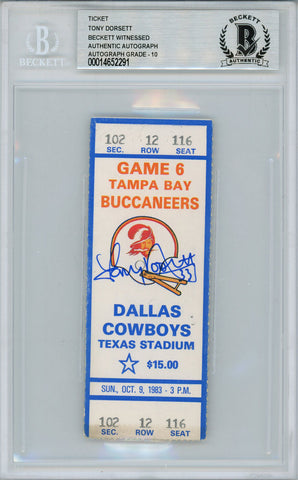 Tony Dorsett Autographed/Signed 10/9/1983 vs Bucs Ticket Beckett Slab 39185
