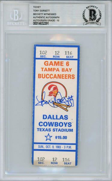 Tony Dorsett Autographed/Signed 10/9/1983 vs Bucs Ticket Beckett Slab 39185