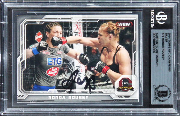 UFC Ronda Rousey Signed 2014 Topps UFC Champions Silver #76 Card BAS Slabbed