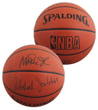 Lakers Magic Johnson & Kareem Abdul-Jabbar Signed Basketball BAS Wit #5W053810