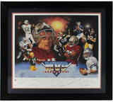 28 Super Bowl MVP's Multi-Signed Framed Print including Bart Starr, Joe Montana,