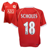 Paul Scholes Signed Manchester Utd Home Soccer Jersey #18 with Beckett Witness